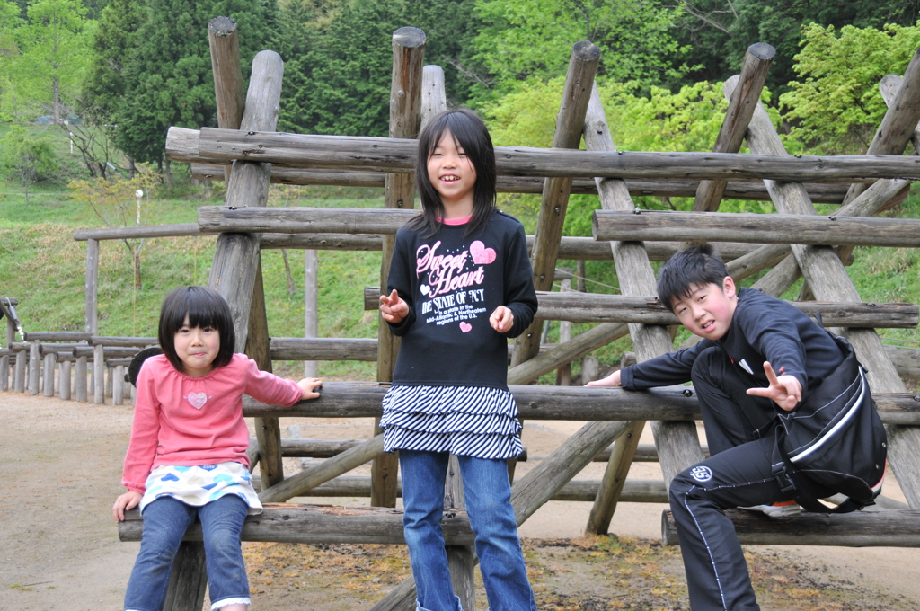 但馬國　GW 湯の原温泉オートキャンプ場　アスレチックにて