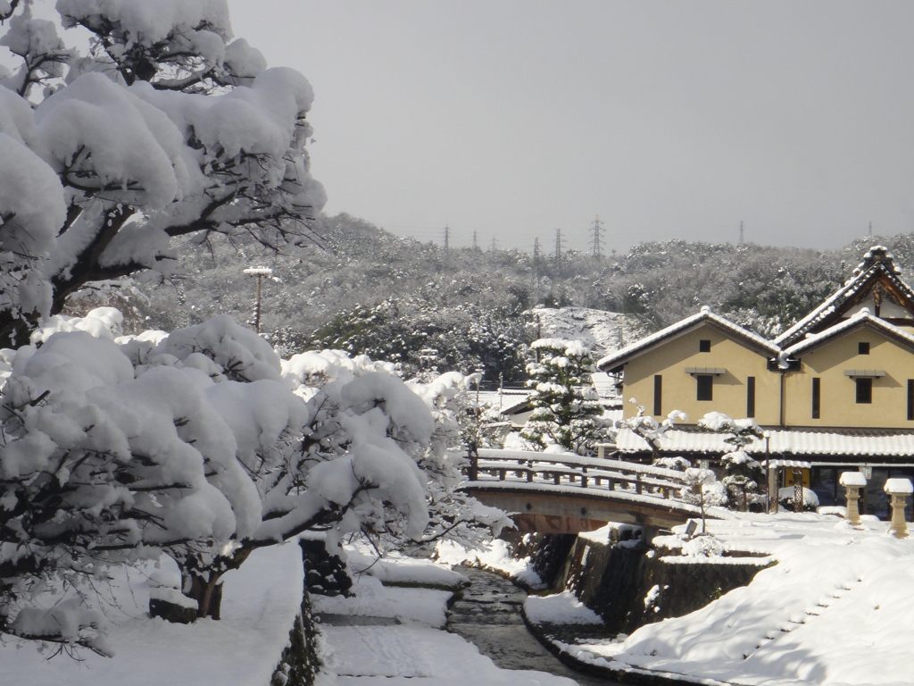 但馬國　出石城前　雪景色