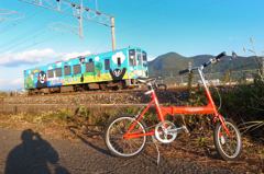 くまモン電車と記念撮影