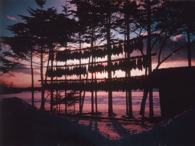 アイヌ村／冬の夕景