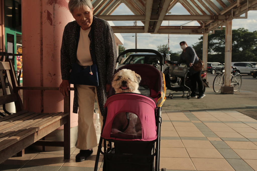 スーパーに買い物に来たモモちゃんとお母さん