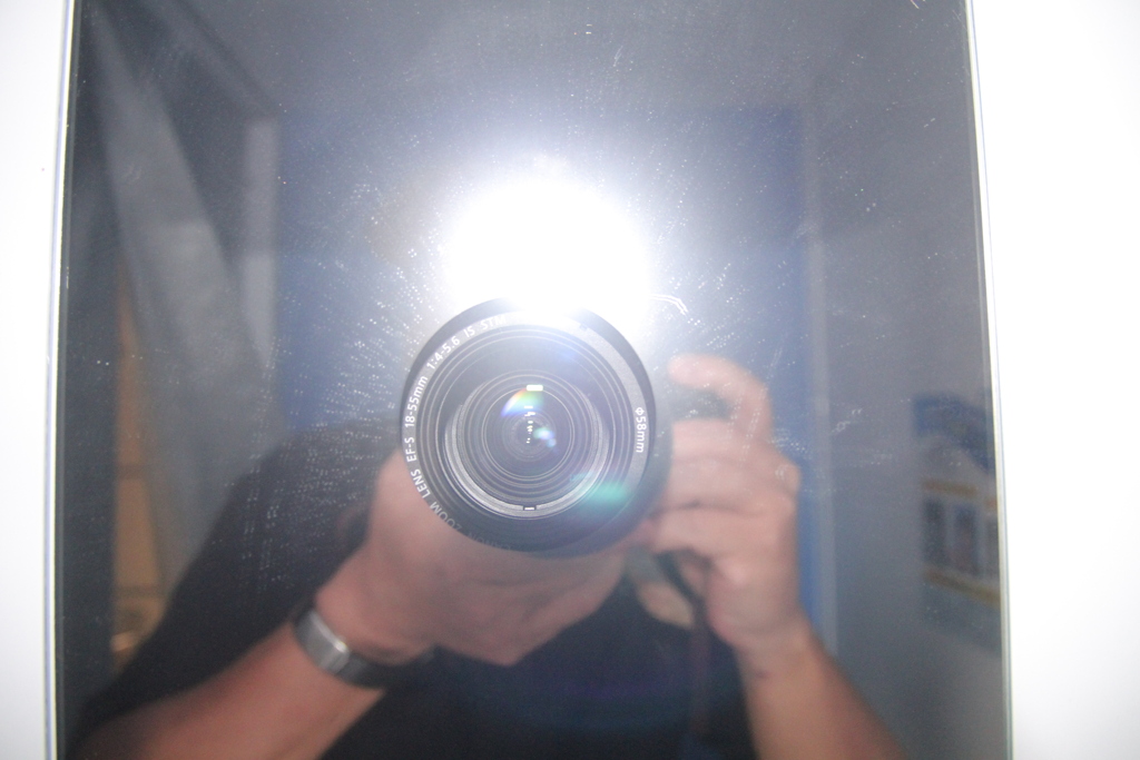 証明写真の機械の中のキヤノンおじさんが私を狙ってる