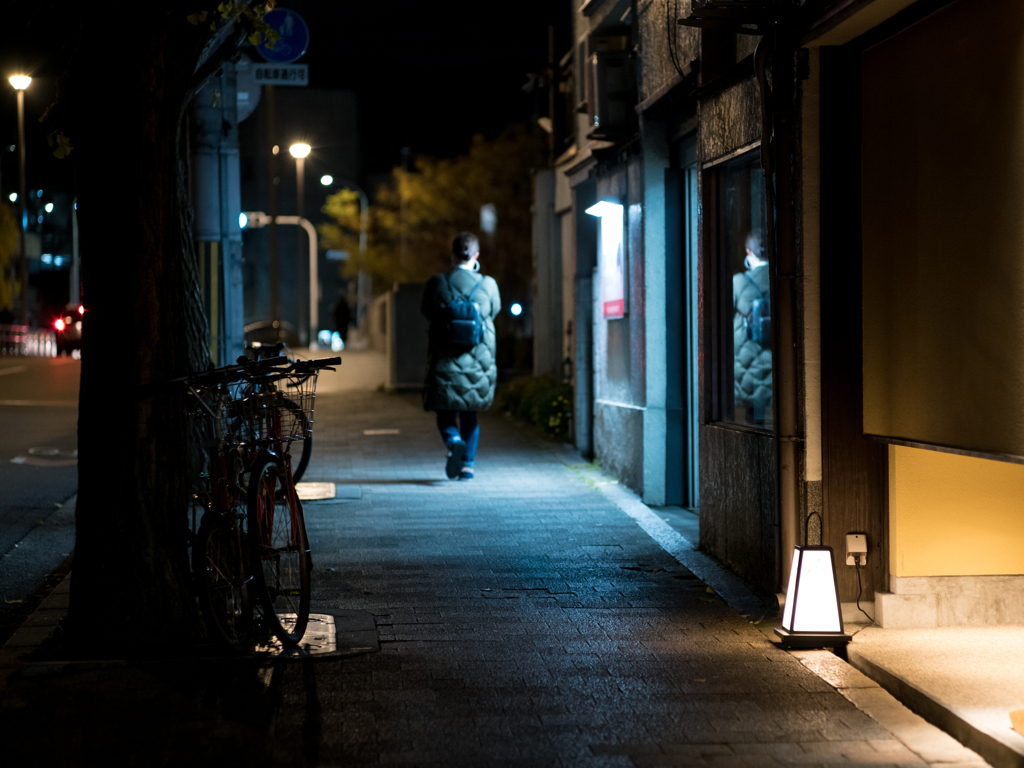 a walker at night
