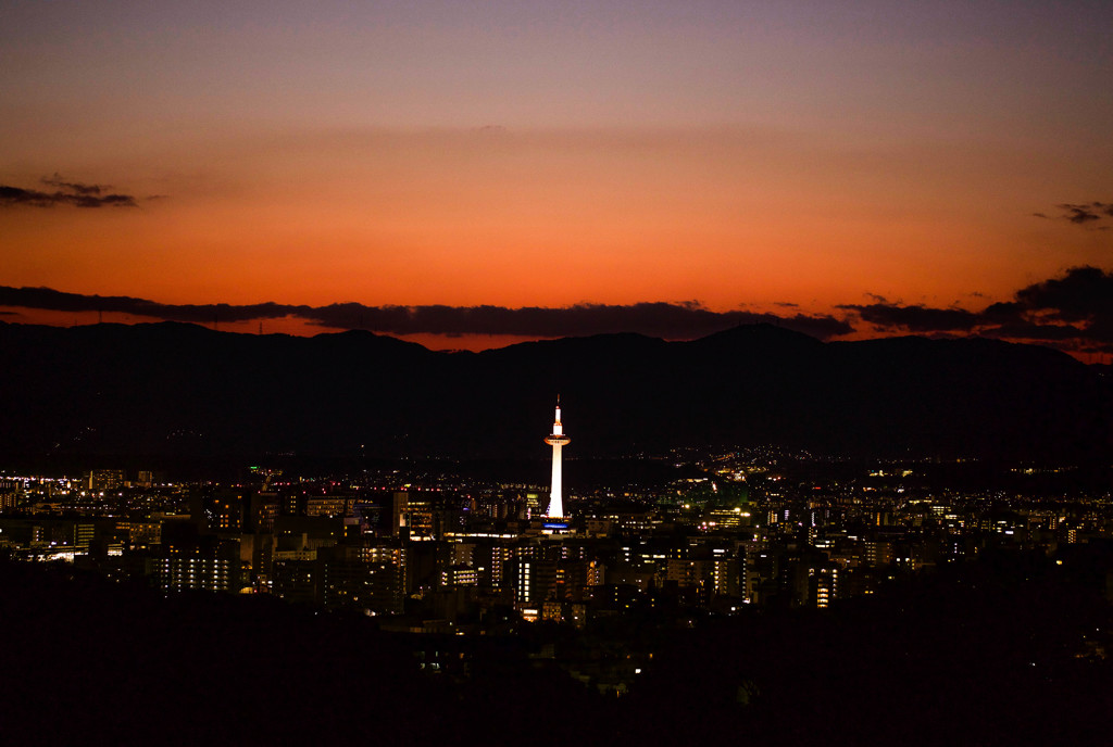 夕景　清水寺からの京都タワー