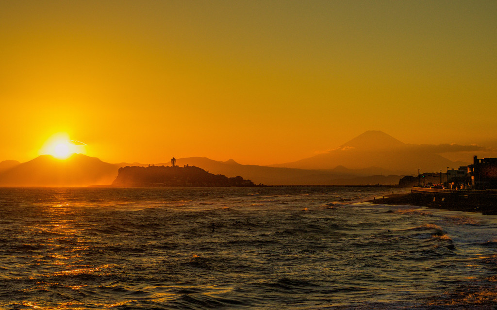 富士山　江ノ島　夕焼け