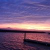 夕陽と波止場と富士山と