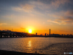荒川湾岸橋の夕日