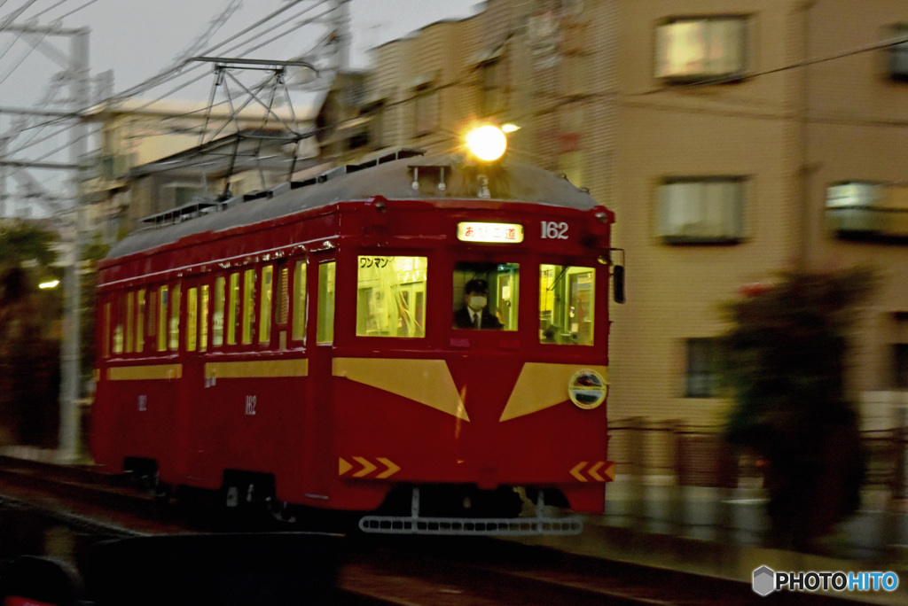 阪堺モ161形162号車　あびこ道駅「赤電」塗装