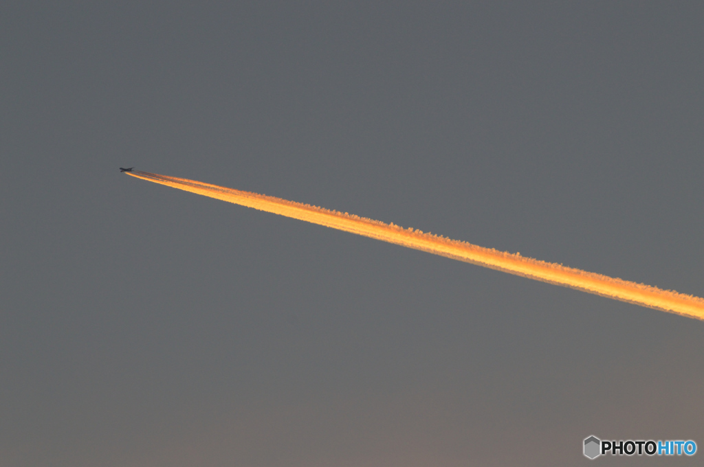 輝く飛行機雲