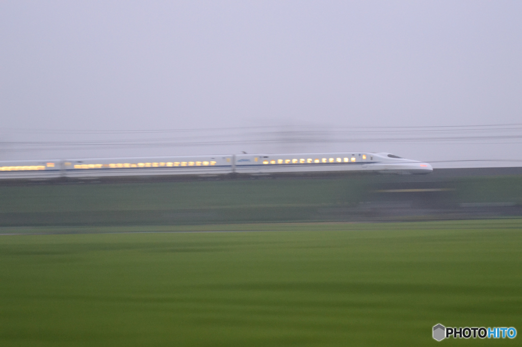 豪雨の中