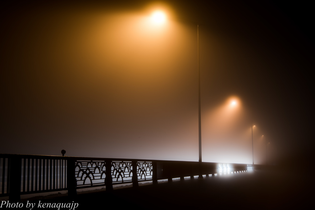 霧の橋を行く