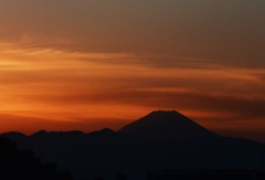 夕焼けと富士山