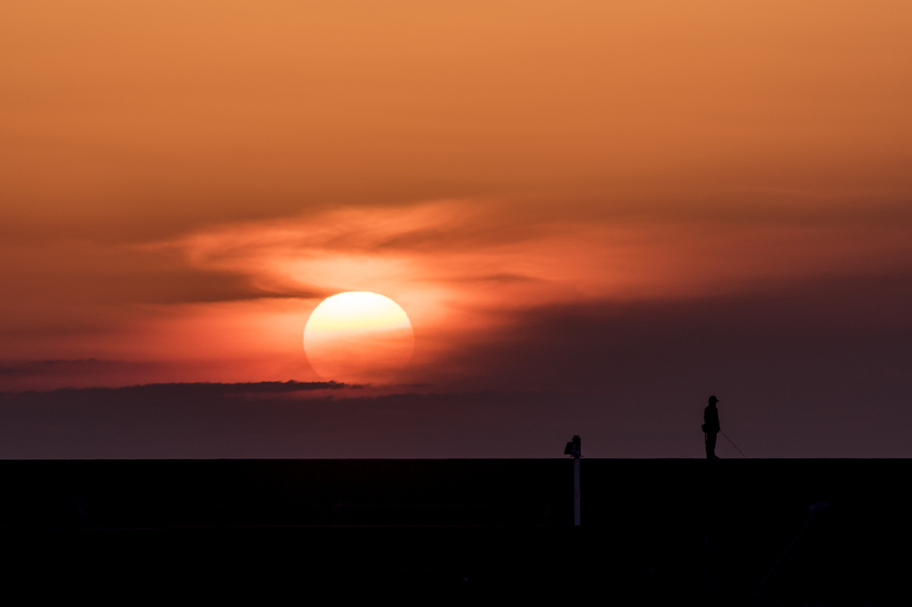 桟橋での夕焼け