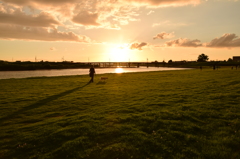 大和川夕日　穏やかなひととき