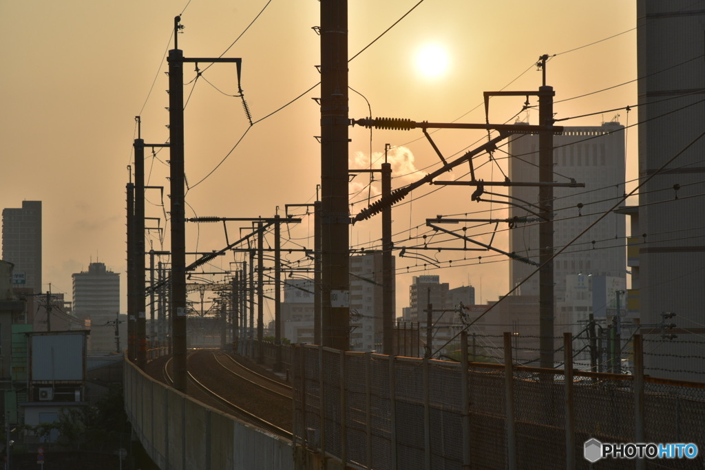 夕陽の鉄道