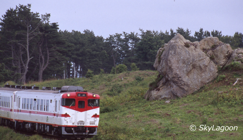 巨岩と列車