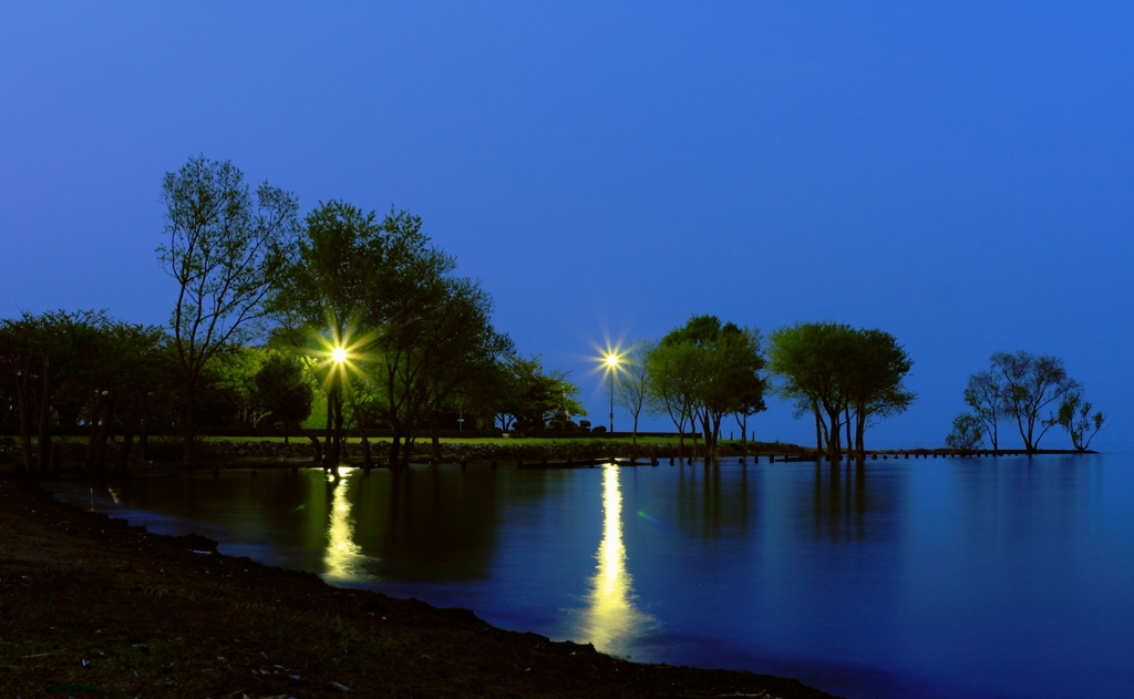 湖畔の灯り