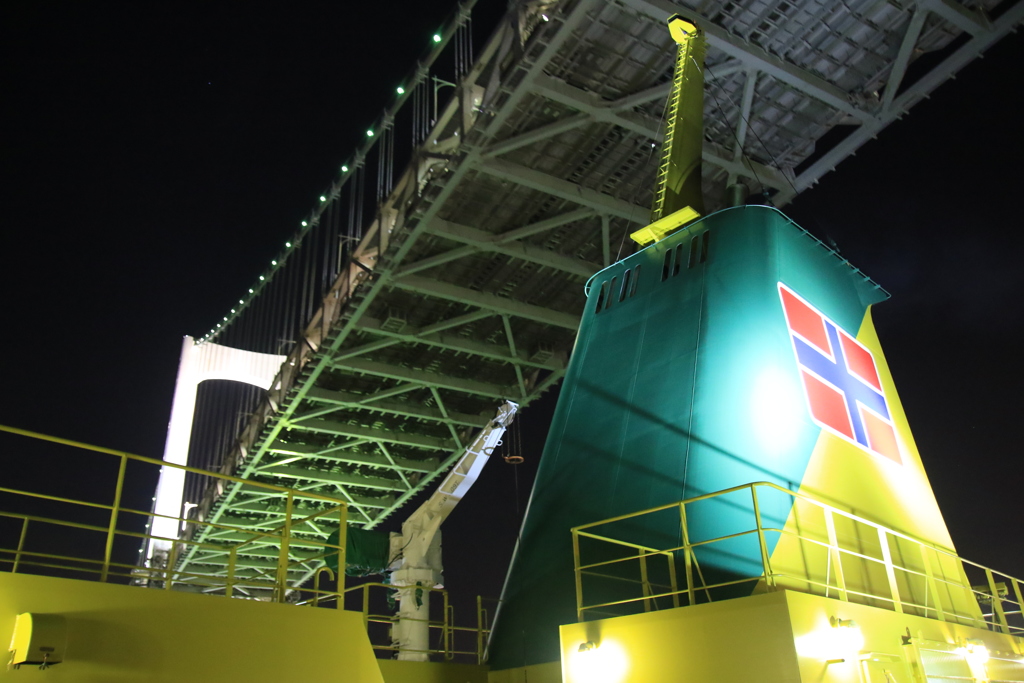橘丸、レインボーブリッジ下通過