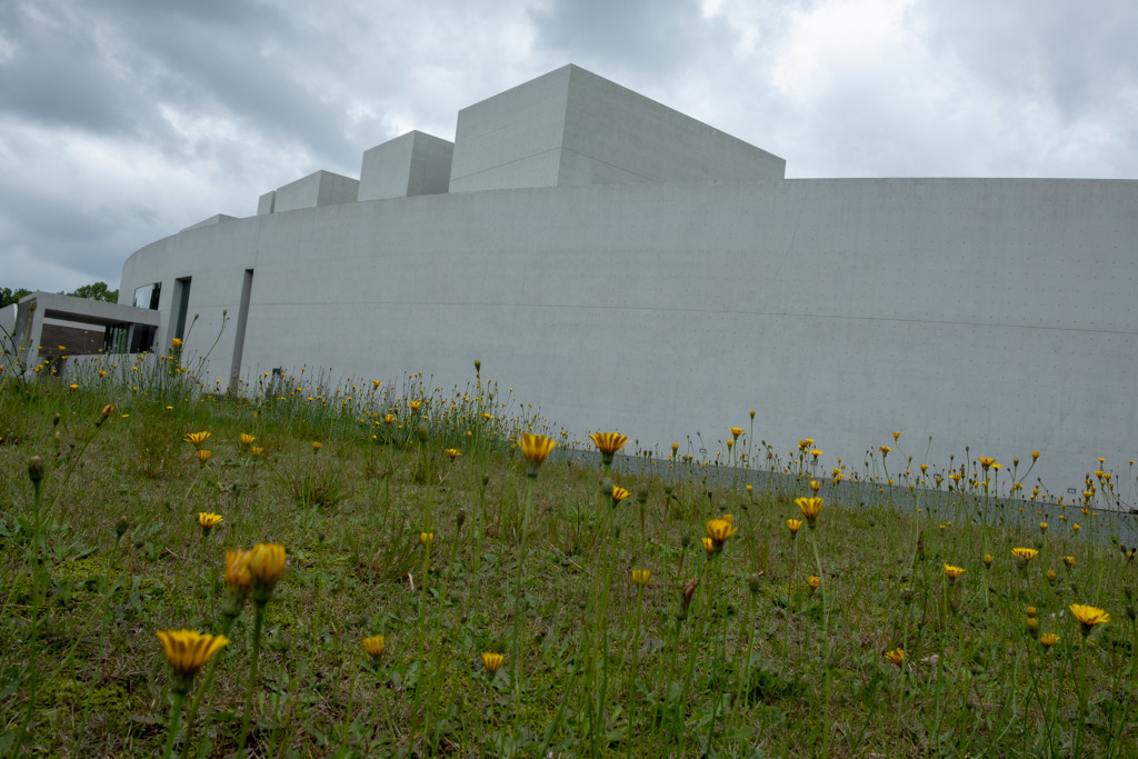 大山のふもとに建つ