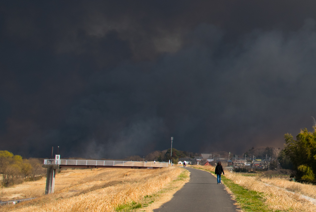 煙に向かって！