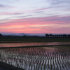 田園風景　筑波山と夕焼け
