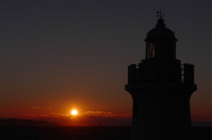 灯台に沈む夕日