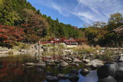 香嵐渓　奥の赤い吊り橋