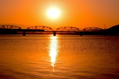 阿武隈川の夕日