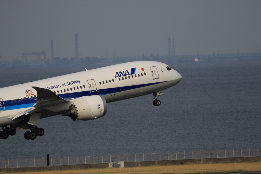787離陸をアップで。