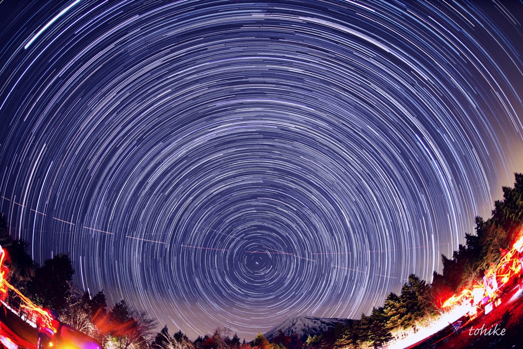 under the starlit sky and Fuji