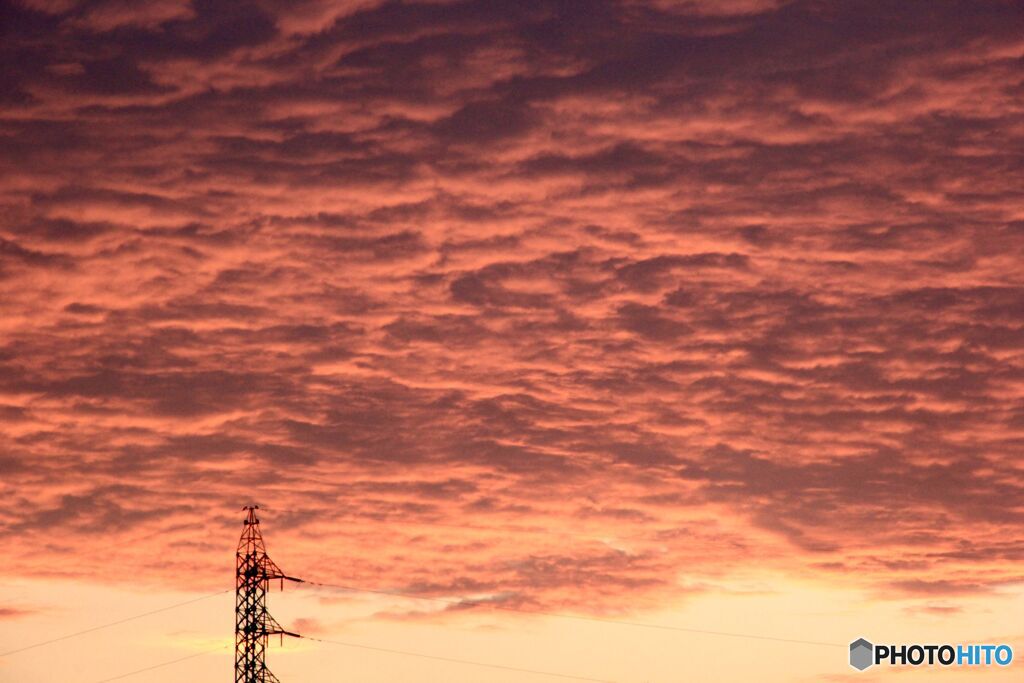 夕焼雲と鉄塔