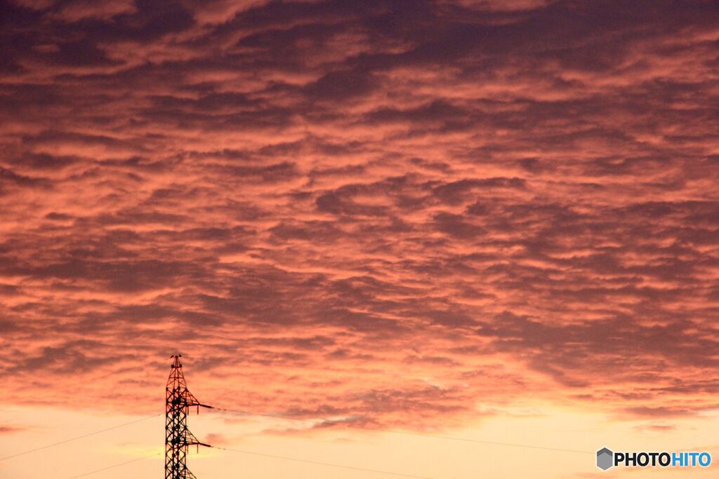 夕焼雲と鉄塔
