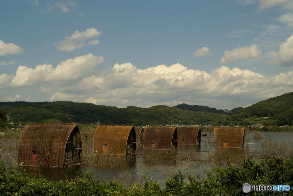 水没した建物