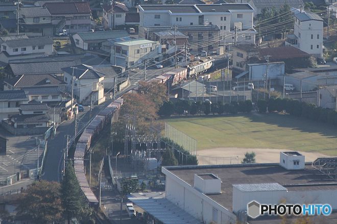 古い写真から　　コンテナ列車を鳥瞰