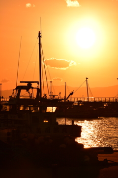 漁港の夕景