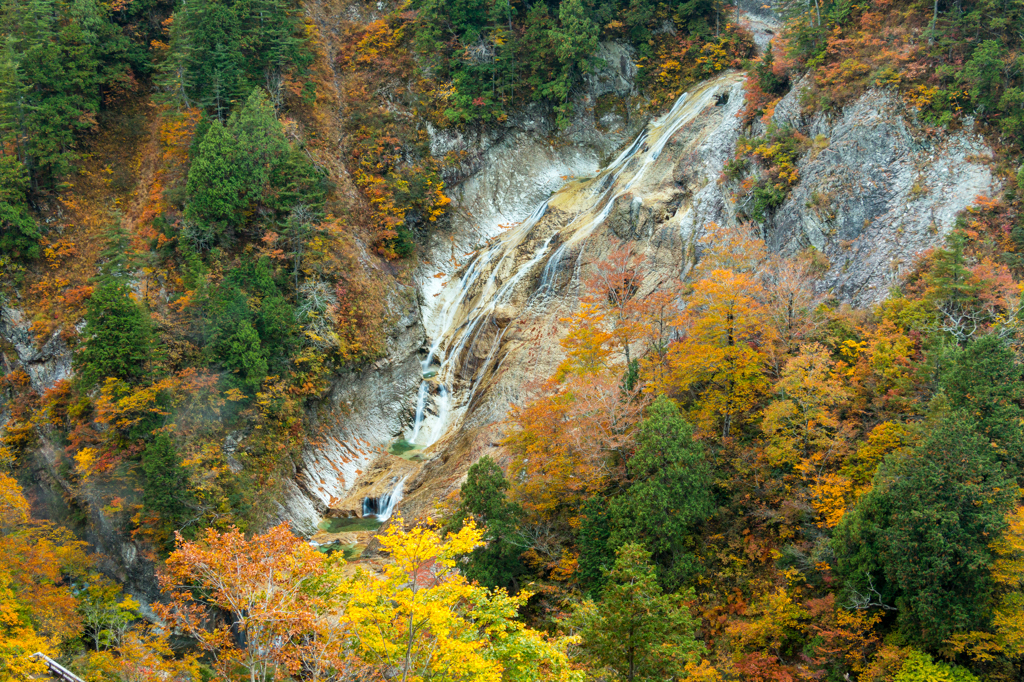 遠くから姥ヶ滝（2015秋の白山白川郷ホワイトロードより）