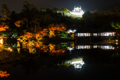 錦秋の彦根城借景１(玄宮園より）