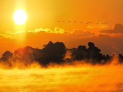 海霧湧く