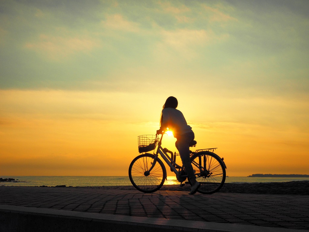 日の出、自転車散歩