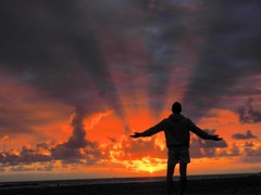 朝日を浴びて