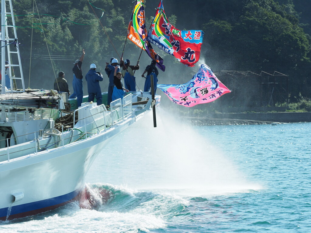 カツオ一本釣り船出港