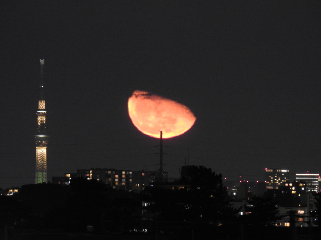 鉄塔と月の出