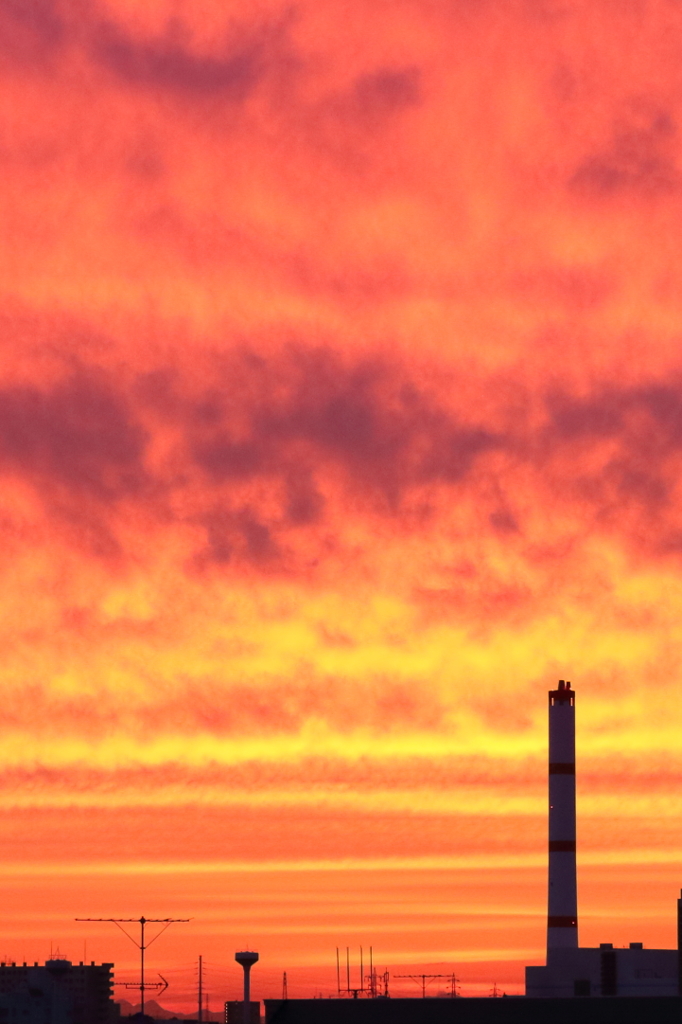 燃えるような夕日