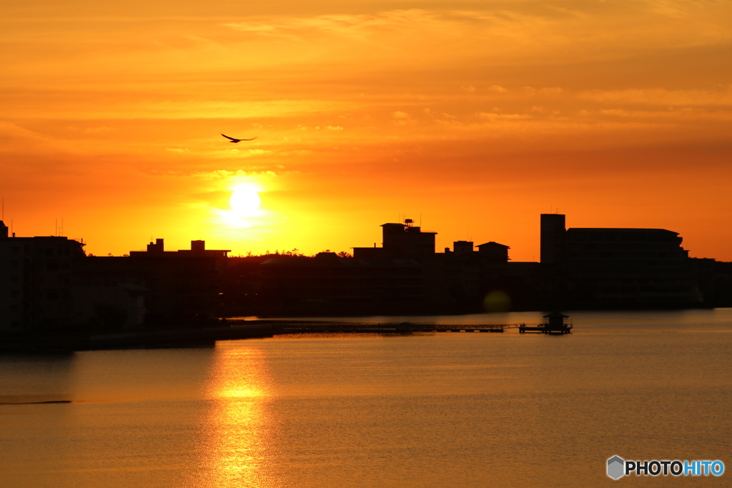 柴山潟湖 夕焼け