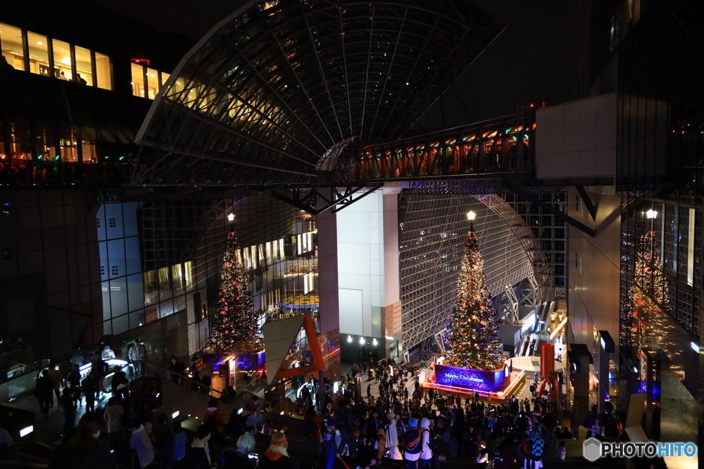 京都駅クリスマスツリー上から見た