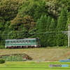 田園と緑色のローカル列車
