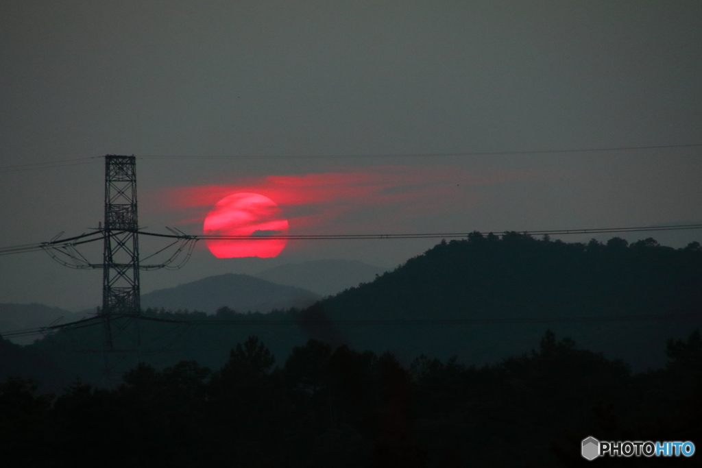 展望台から眺めた夕陽-3