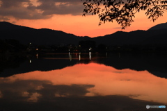 京の池の夕焼け