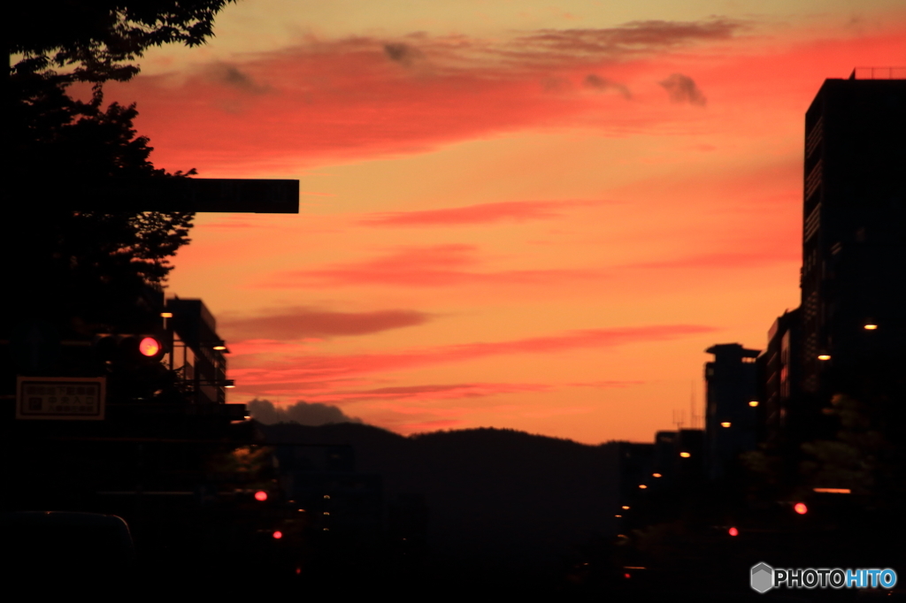 街中で見た夕景