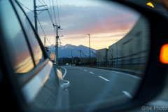 サイドミラーの夕焼け